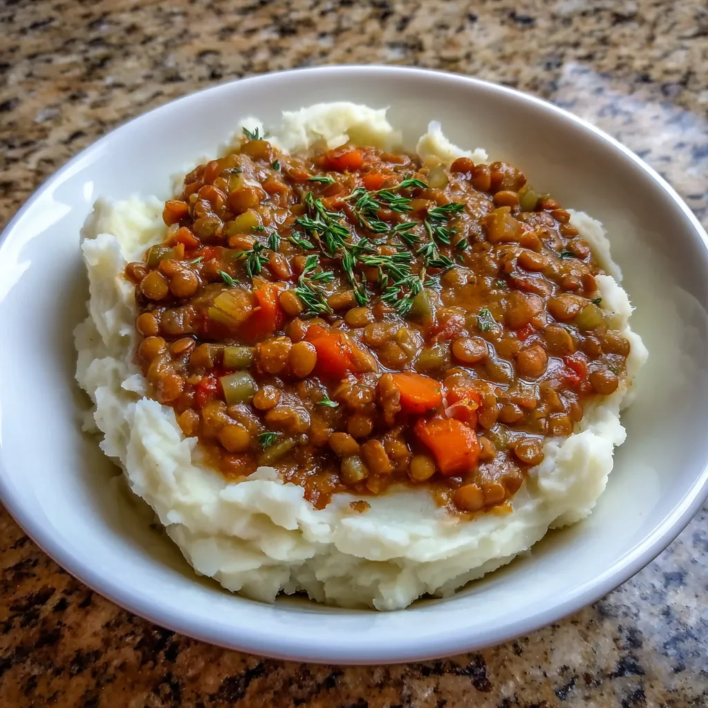 Lentil Stew Over Mashed Potatoes