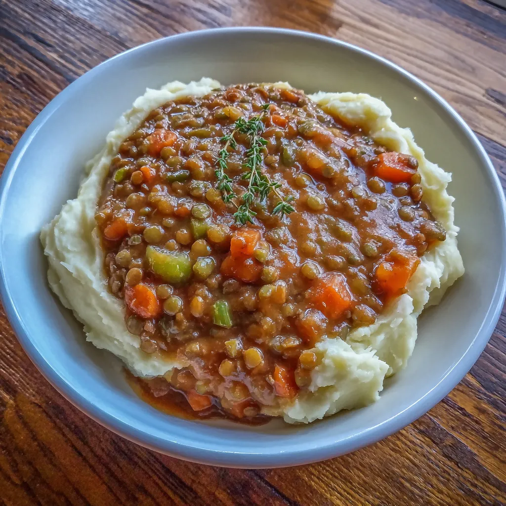 Lentil Stew Over Mashed Potatoes