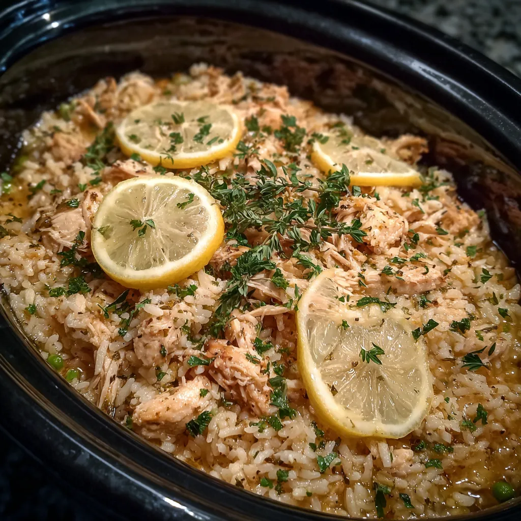 Slow Cooker Lemon Herb Chicken and Rice