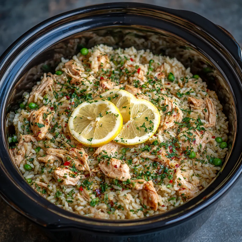 Slow Cooker Lemon Herb Chicken and Rice