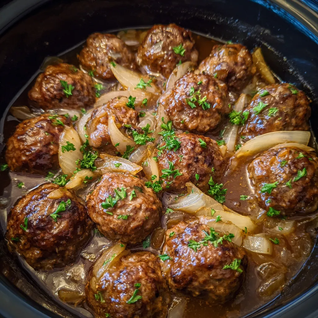 Crockpot French Onion Meatballs