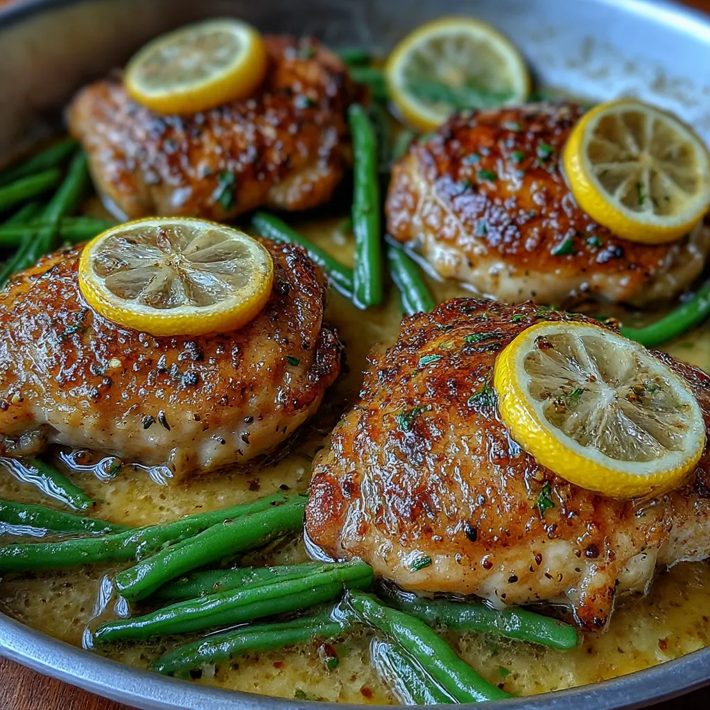 Lemon Garlic Butter Chicken Thighs and Green Beans Skillet
