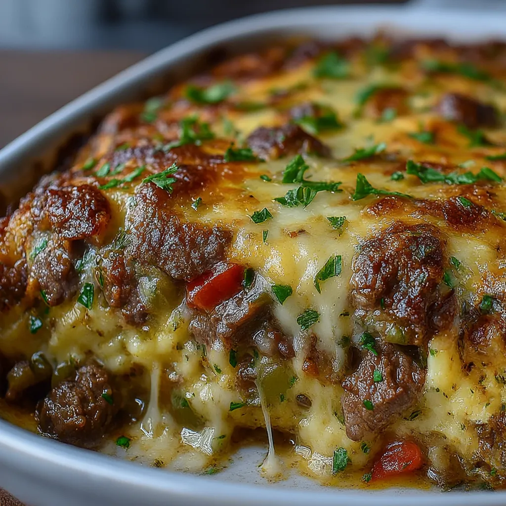 Low Carb Philly Cheesesteak Casserole