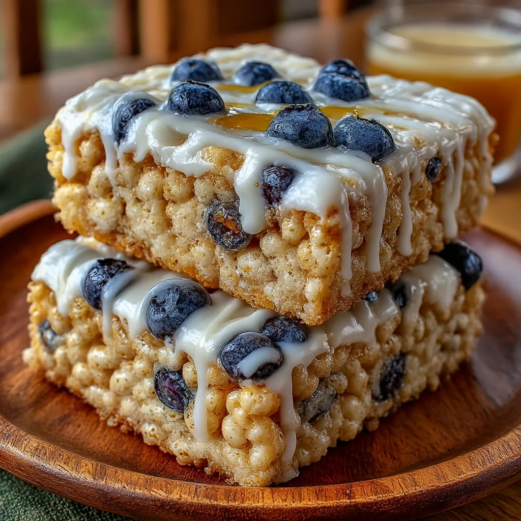 Blueberry Rice Krispies Treats with Vanilla Glaze