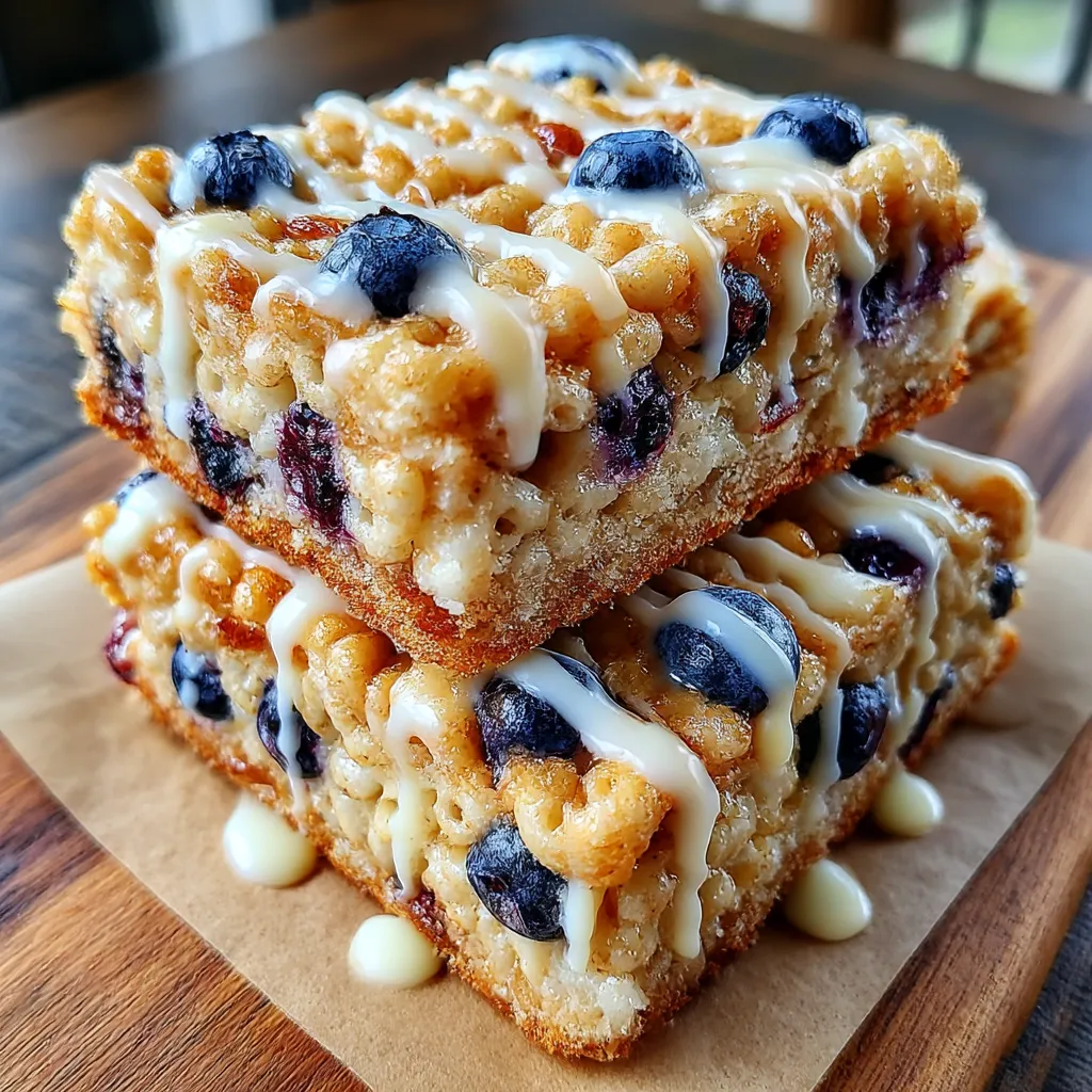 Blueberry Rice Krispies Treats with Vanilla Glaze