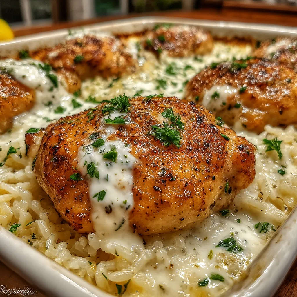 Dump-and-Bake Chicken Tzatziki Rice