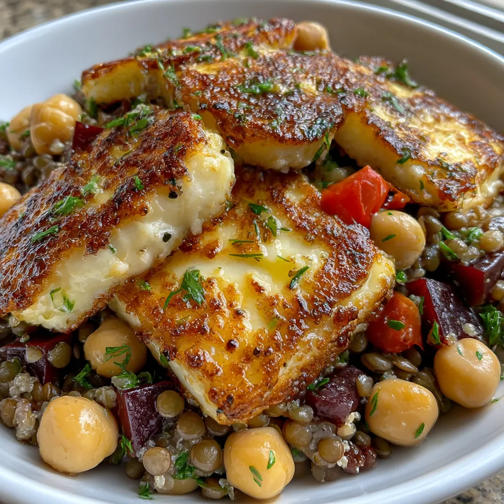 Halloumi with Lemony Lentils