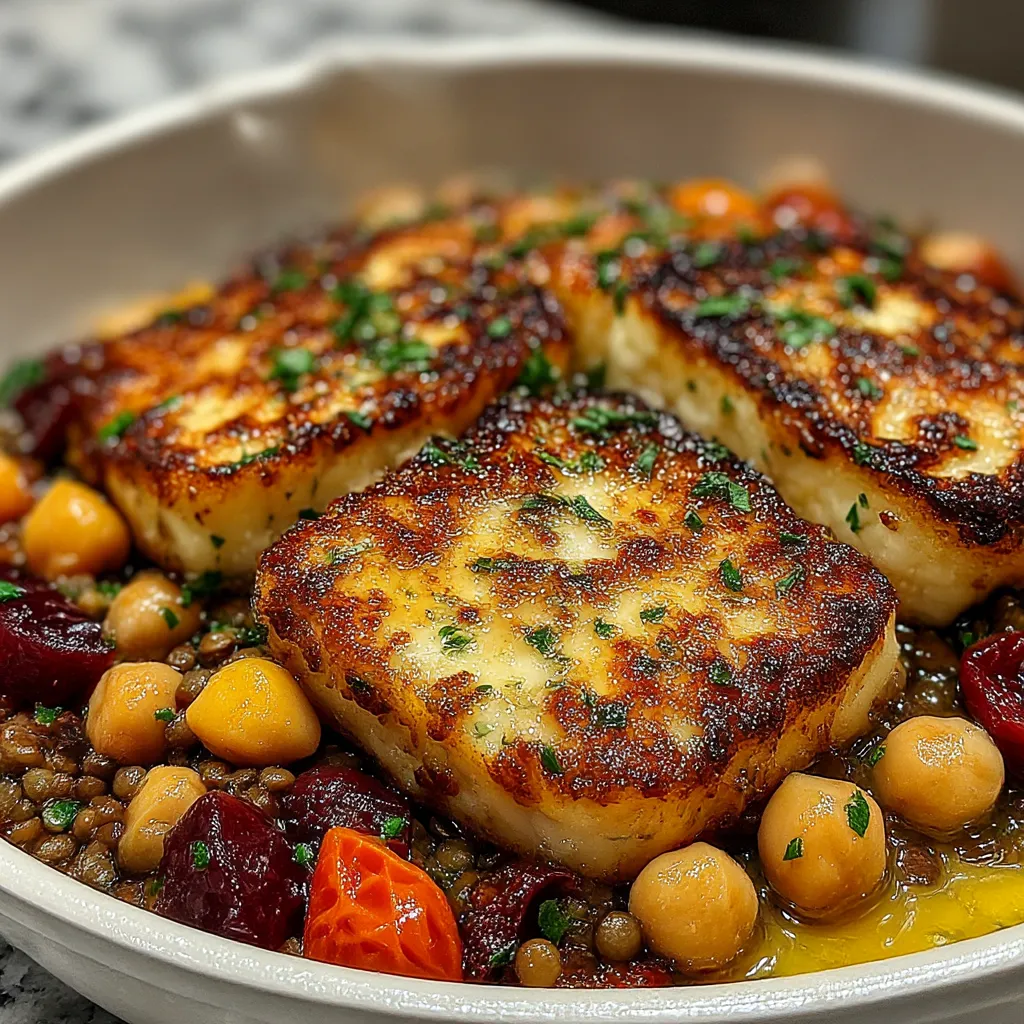 Halloumi with Lemony Lentils