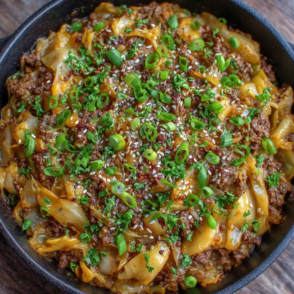 Low-Carb Mongolian Ground Beef and Cabbage