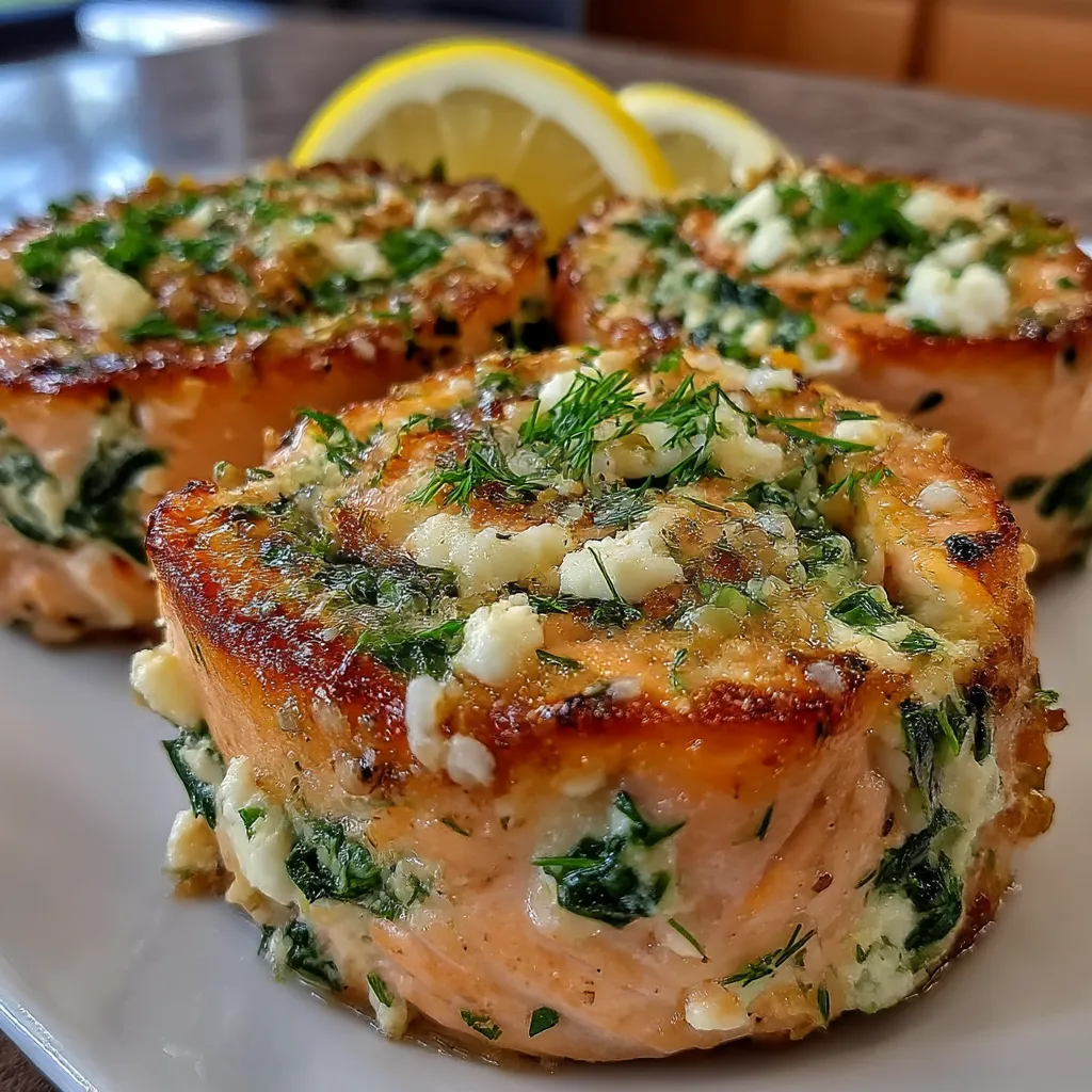 Spinach and Feta Stuffed Salmon Pinwheels