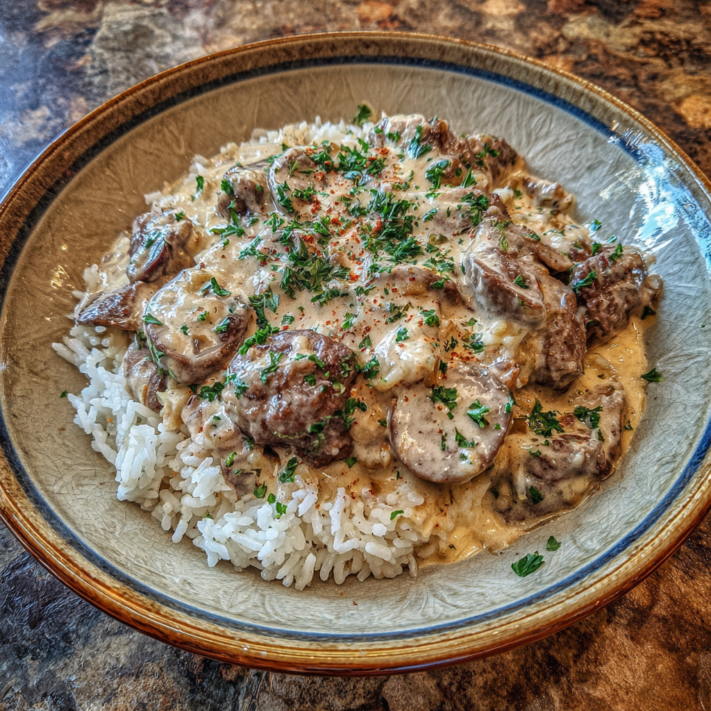 Creamy Smothered Beef and Rice