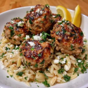 Greek Chicken Meatballs with Lemon Orzo