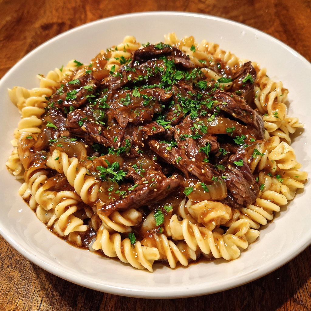 Sticky Honey Garlic Smoked Beef Pasta Skillet
