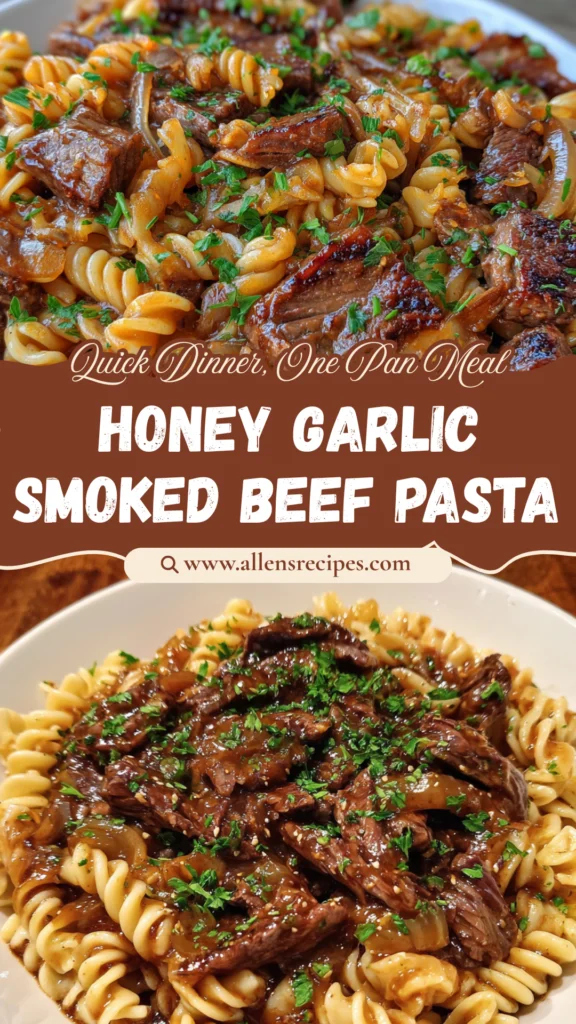 Sticky Honey Garlic Smoked Beef Pasta Skillet