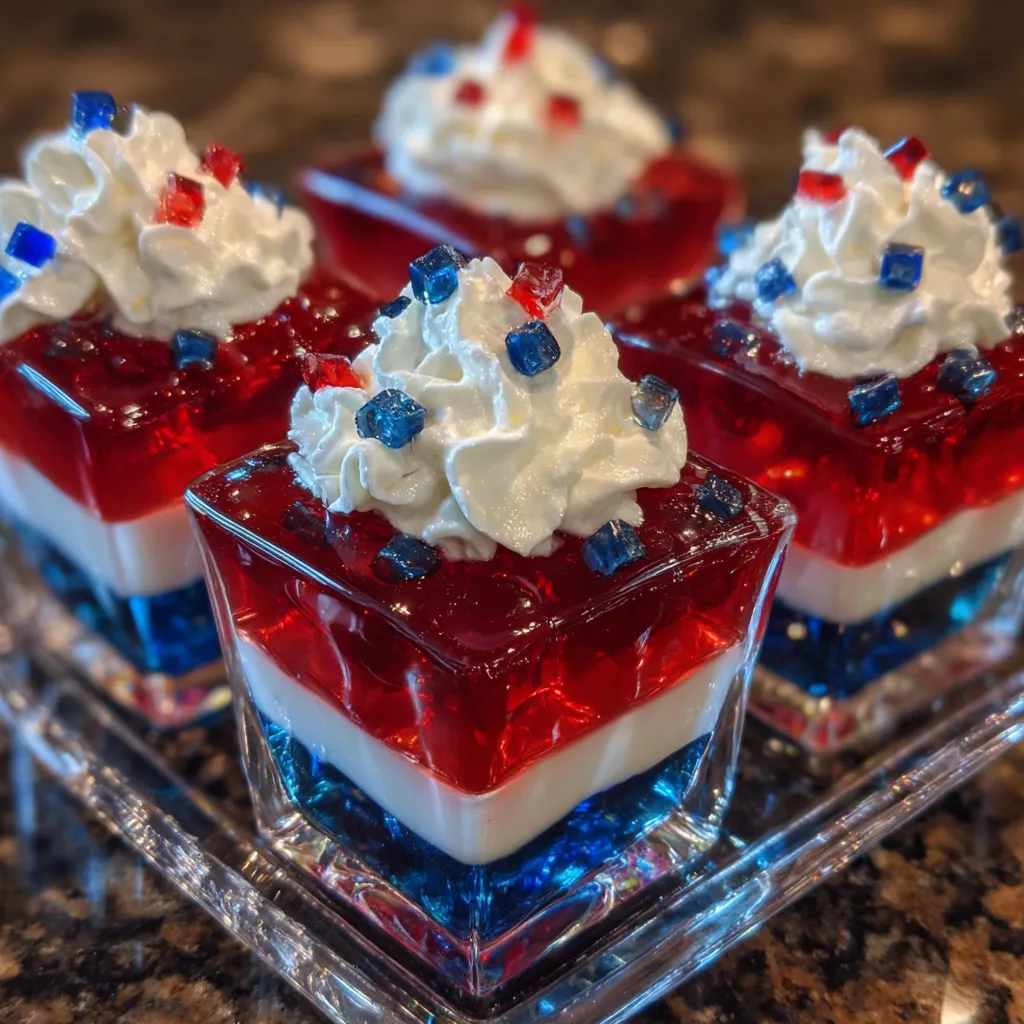 Layered Red White & Blue Jello Shots