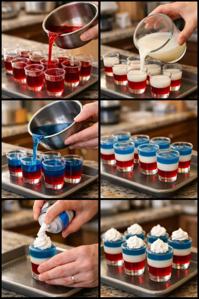 Layered Red White & Blue Jello Shots