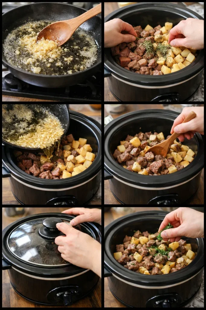 Slow Cooker Garlic Butter Beef Bites with Potatoes